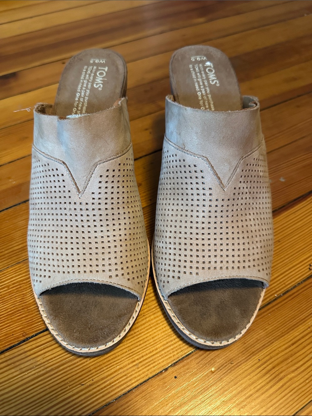 TOMS Taupe Perforated Suede Mule Slides